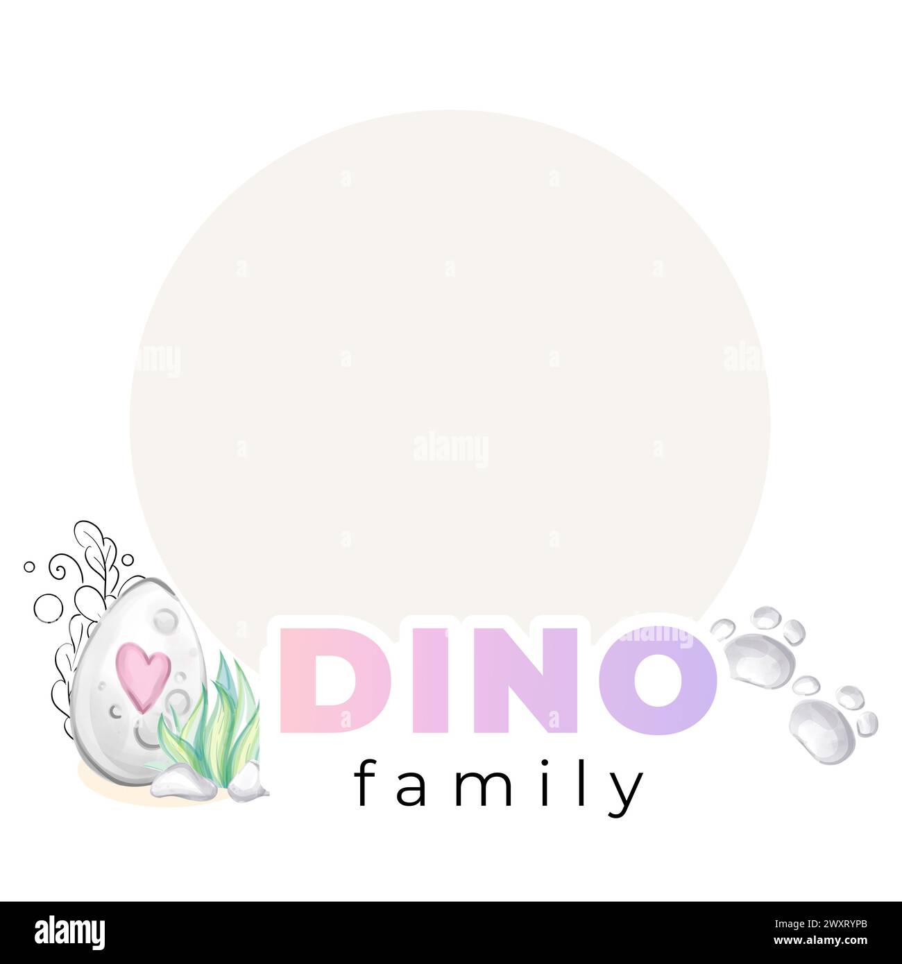 Modèle cadre aquarelle mignon bébé dinosaure Dino famille. Conception pour pépinière Banque D'Images