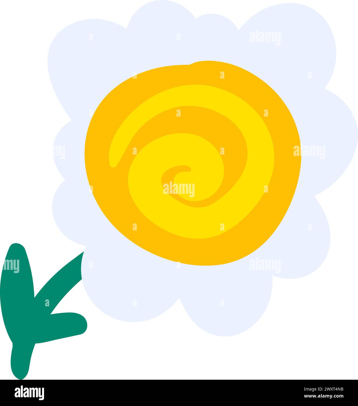Fleur blanche de Marguerite de printemps dessinée par l'enfant. Illustration imprudente enfantine brillante pour la conception de la bannière de printemps festive. L'élément vectoriel dessiné à la main plate est Illustration de Vecteur