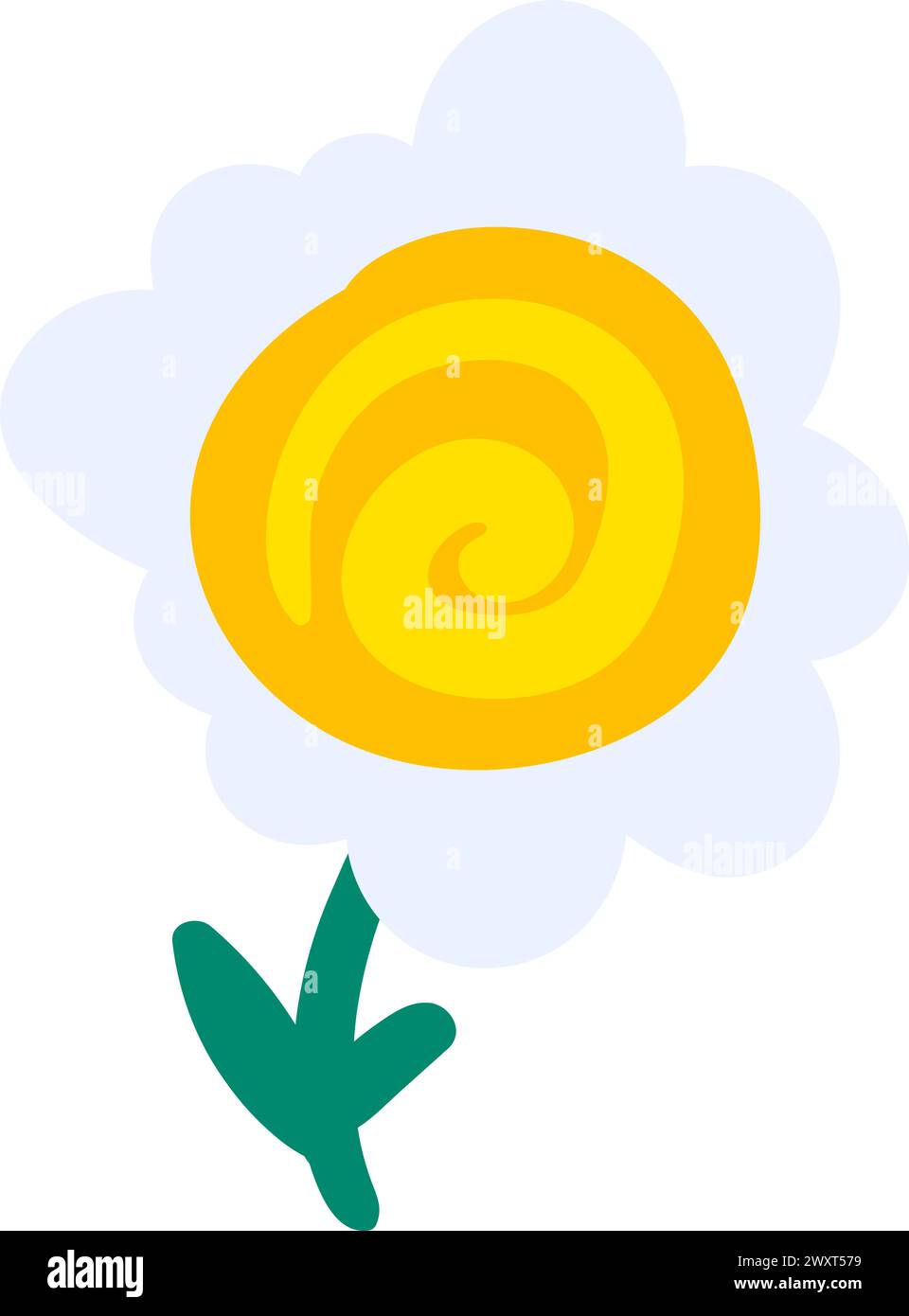 Fleur blanche de Marguerite de printemps dessinée par l'enfant. Illustration imprudente enfantine brillante pour la conception de la bannière de printemps festive. L'élément vectoriel dessiné à la main plate est Illustration de Vecteur