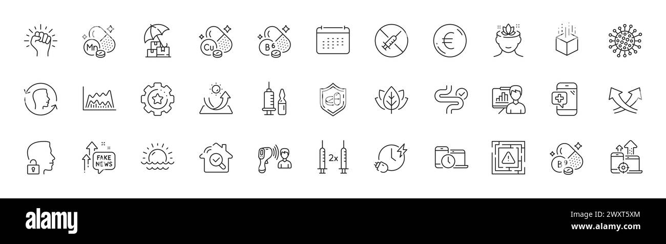 Tableau de présentation, icônes de ligne de réalité augmentée et Organic Tested. Pour l'application Web, impression. Icônes de ligne. Vecteur Illustration de Vecteur