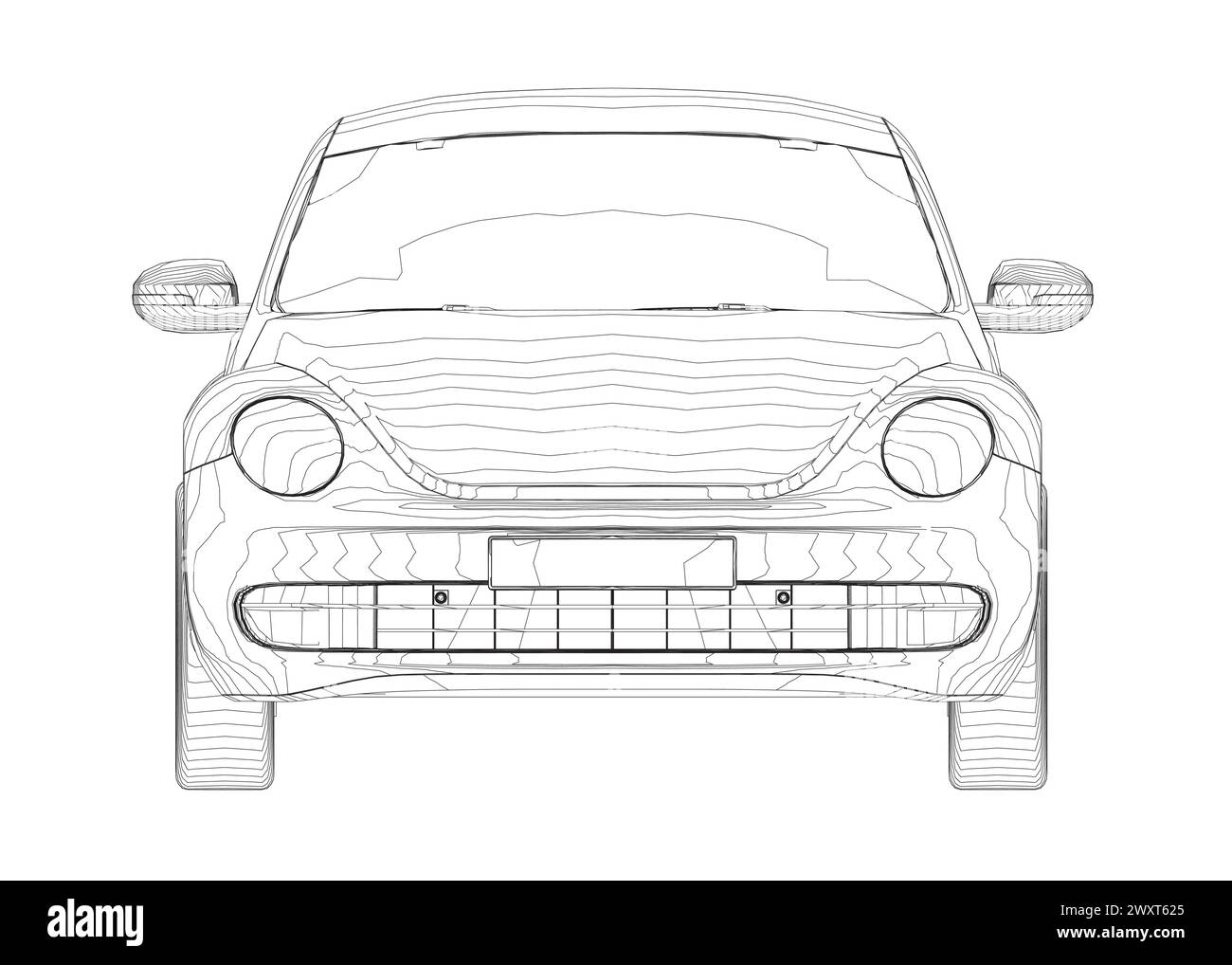 Beetle car - vectoriel illustration Outline. Conception d'illustration vectorielle d'icône isolée de coléoptère de véhicule de voiture. Vue de face. Illustration de Vecteur
