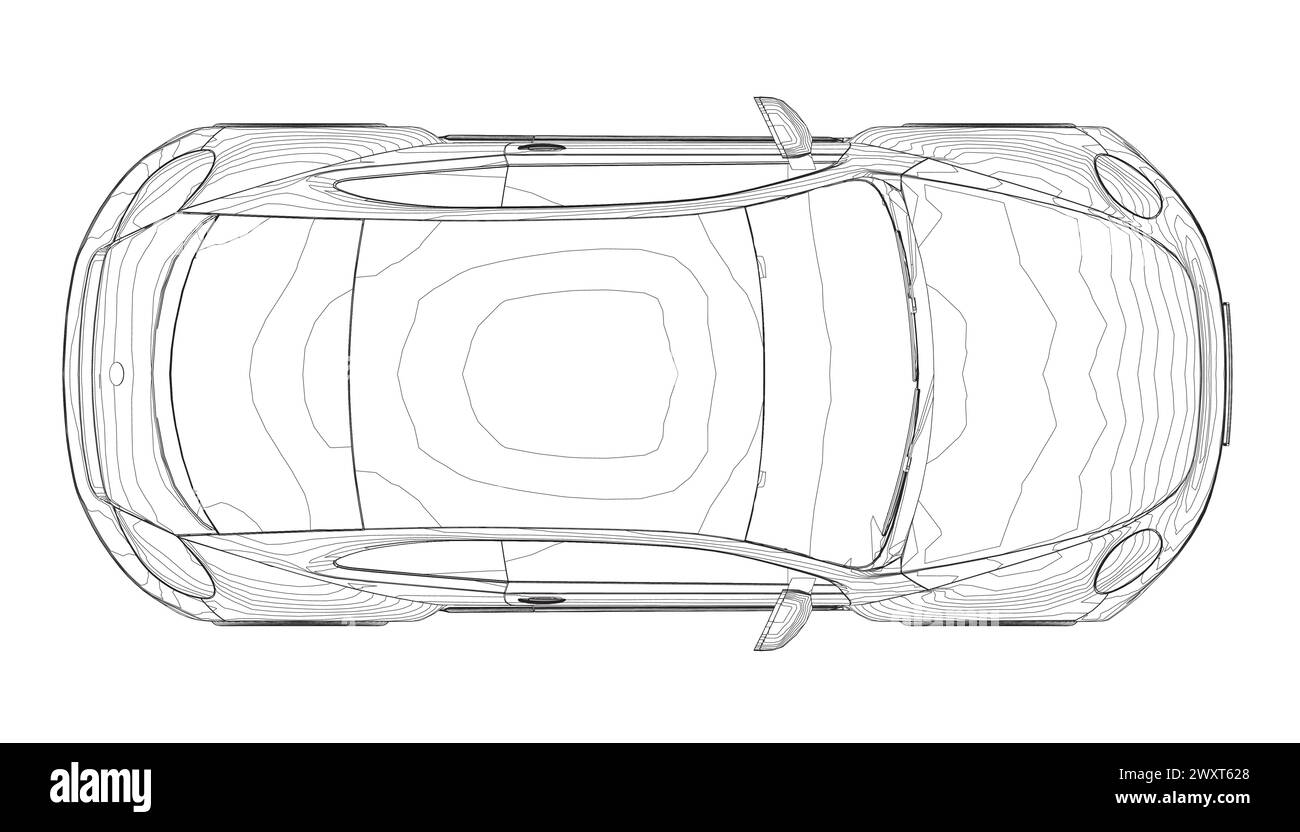 Beetle car - vectoriel illustration Outline. Conception d'illustration vectorielle d'icône isolée de coléoptère de véhicule de voiture. Vue de dessus. Illustration de Vecteur