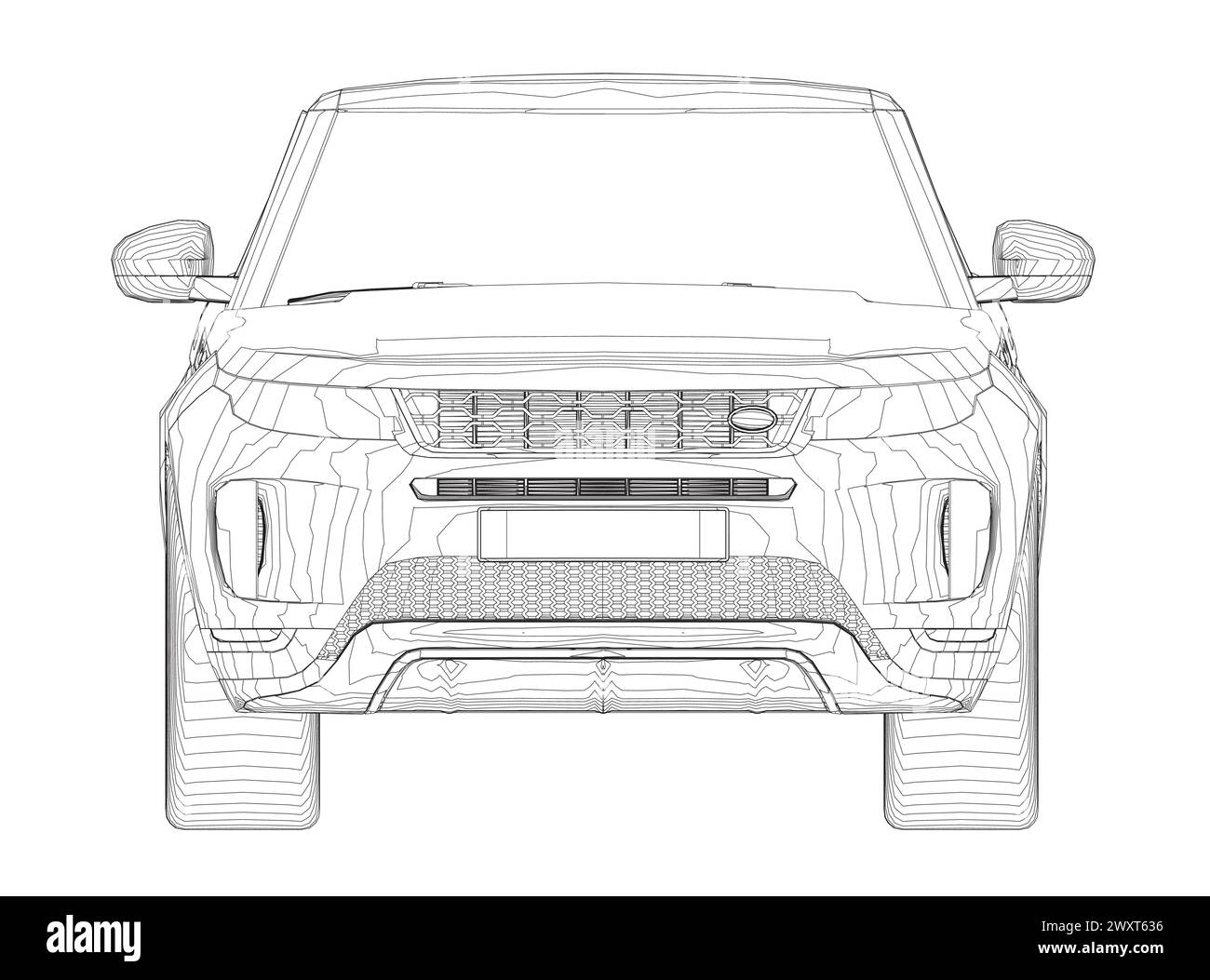 Contour de voiture SUV moderne. Vue avant du véhicule de croisement de contour isolé sur fond blanc. Modèle de voiture vectorielle pour la marque, la publicité, le logo pl Illustration de Vecteur