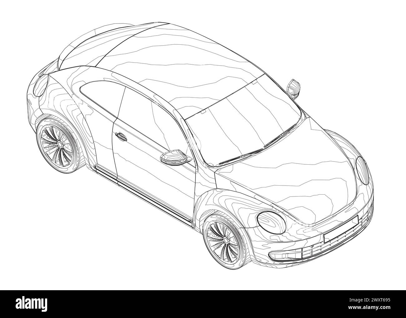 Beetle car - vectoriel illustration Outline. Conception d'illustration vectorielle d'icône isolée de coléoptère de véhicule de voiture. Vue isométrique. 3D.. Illustration de Vecteur