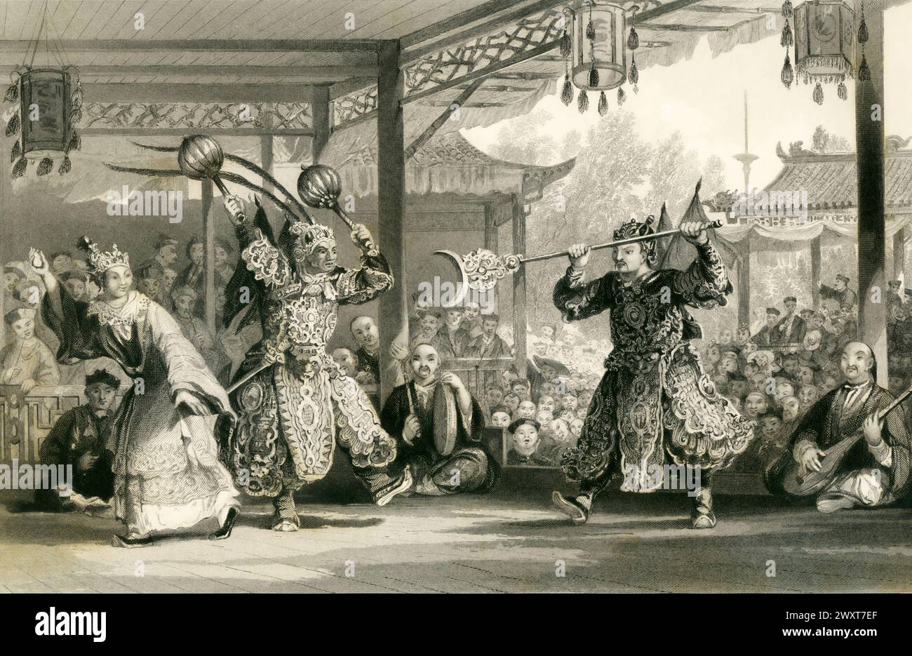 Scène du spectacle du « Soleil et Lune » / Chine / dessinée par T. Allom gravée par R. Staines Banque D'Images
