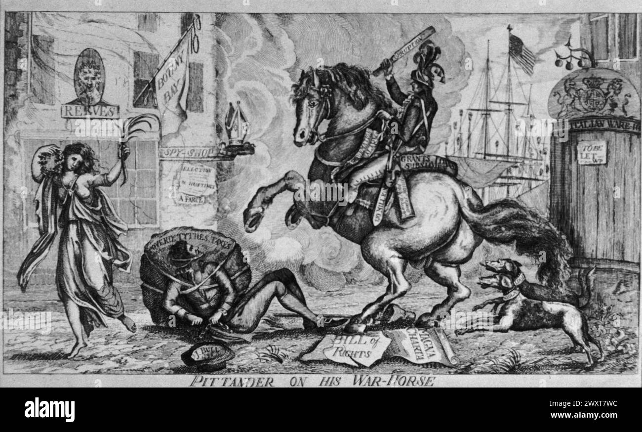 Pittander sur son cheval de guerre, illustration, Angleterre XVIIIe siècle Banque D'Images