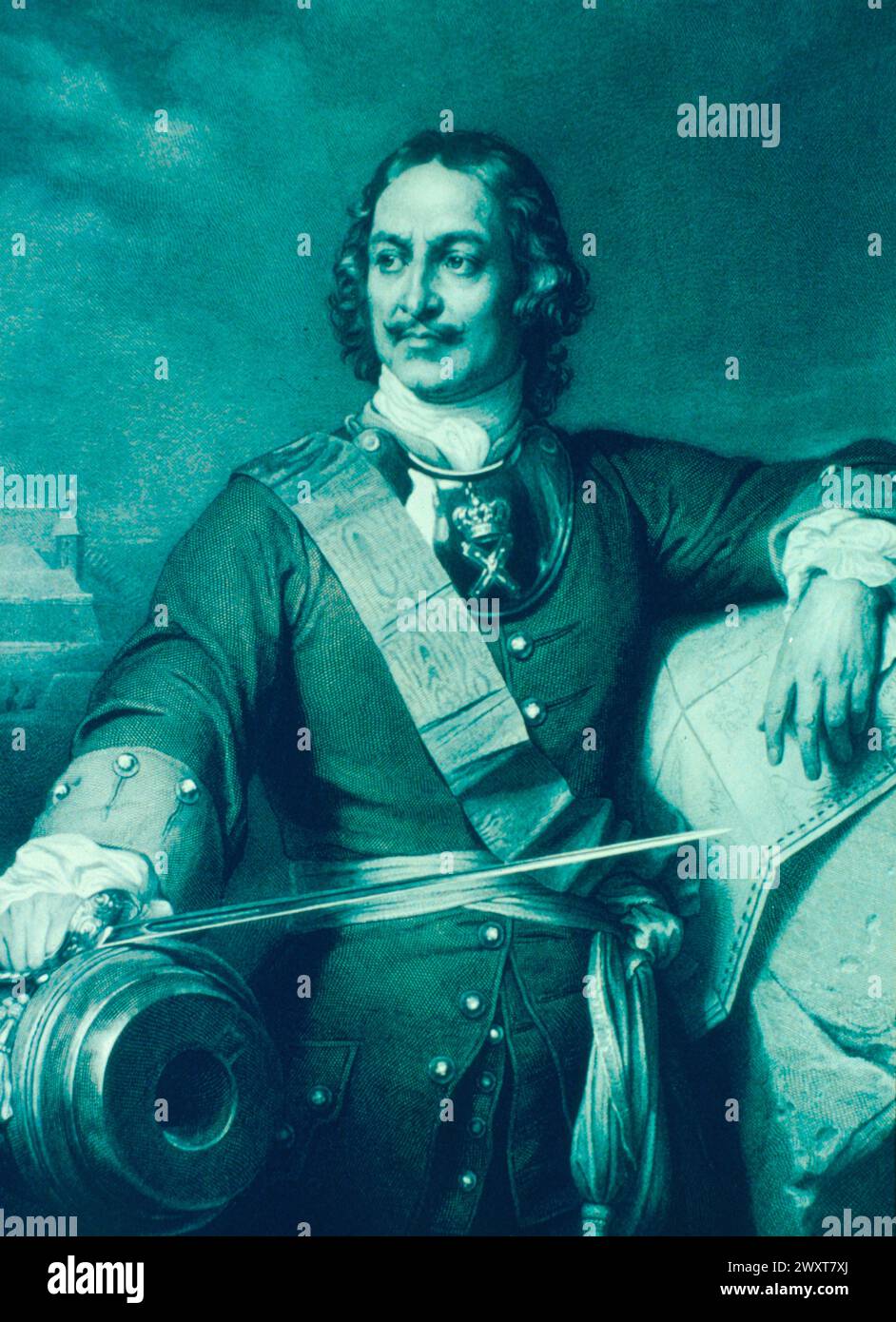 Portrait de Pierre le Grand de Russie, gravure de de la Roche, 1696 Banque D'Images