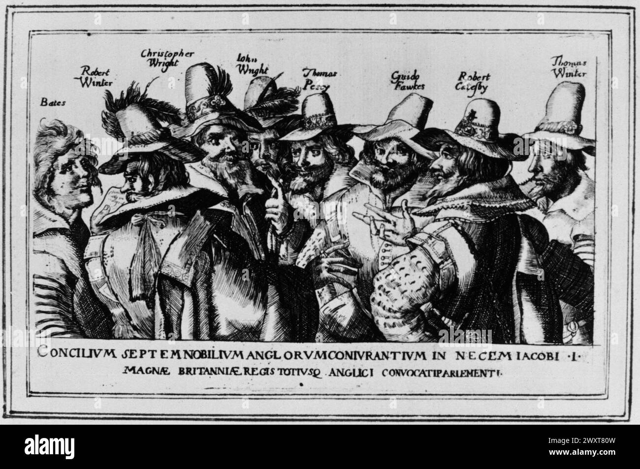 Conspirateurs du complot de la poudre à canon, Angleterre, illustration 17ème siècle Banque D'Images