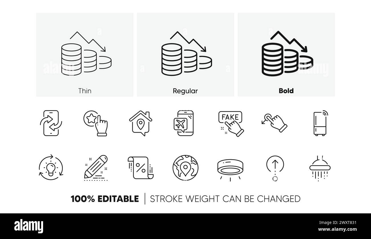 Lampes LED, douche et icônes de ligne de travail à domicile. Pour l'application Web, impression. Icônes de ligne. Vecteur Illustration de Vecteur