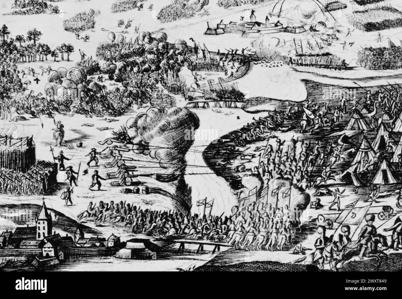 La France et l'Autriche combattent les Turcs à Szentgotthard, 1664, gravure Banque D'Images