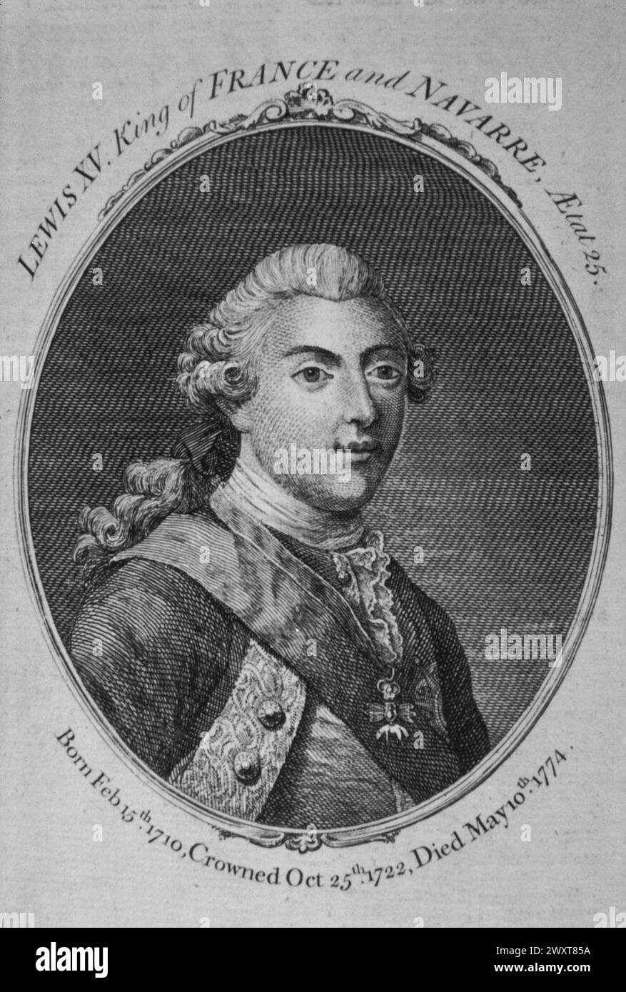 Portrait du roi Louis XV de France, illustration XVIIIe siècle Banque D'Images