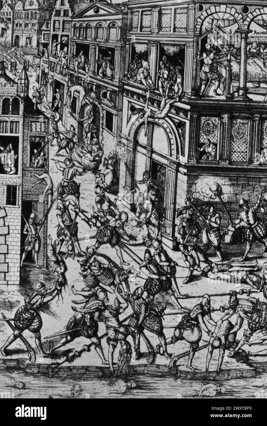 Détail du massacre du jour de St.Bartholomew, 1572, France, gravure, XVIe siècle Banque D'Images