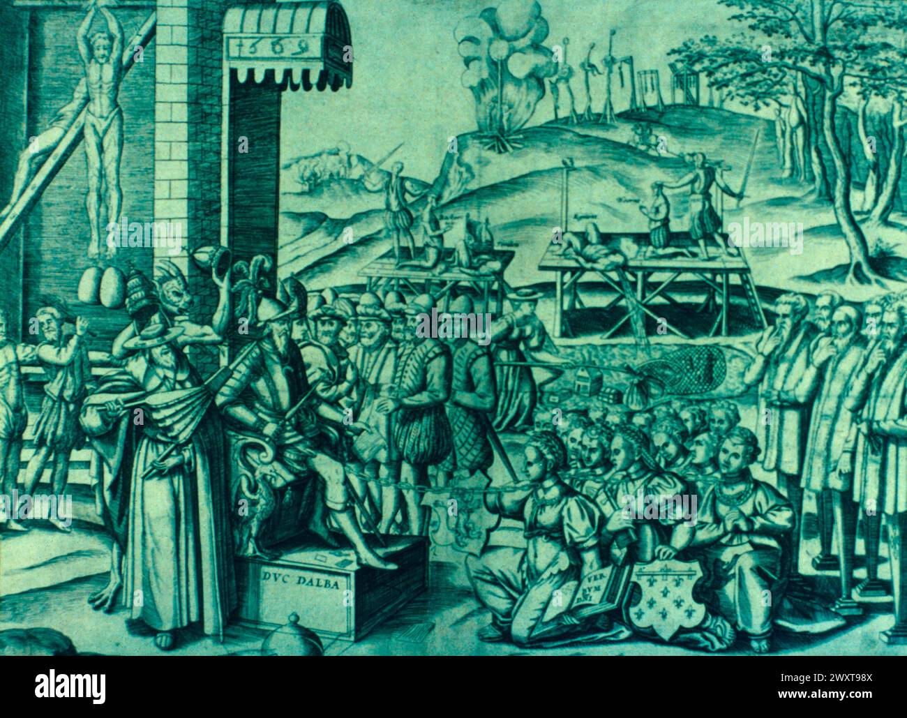 Le duc d'Alva persécute les protestants des pays-Bas, illustration, XVIe siècle Banque D'Images