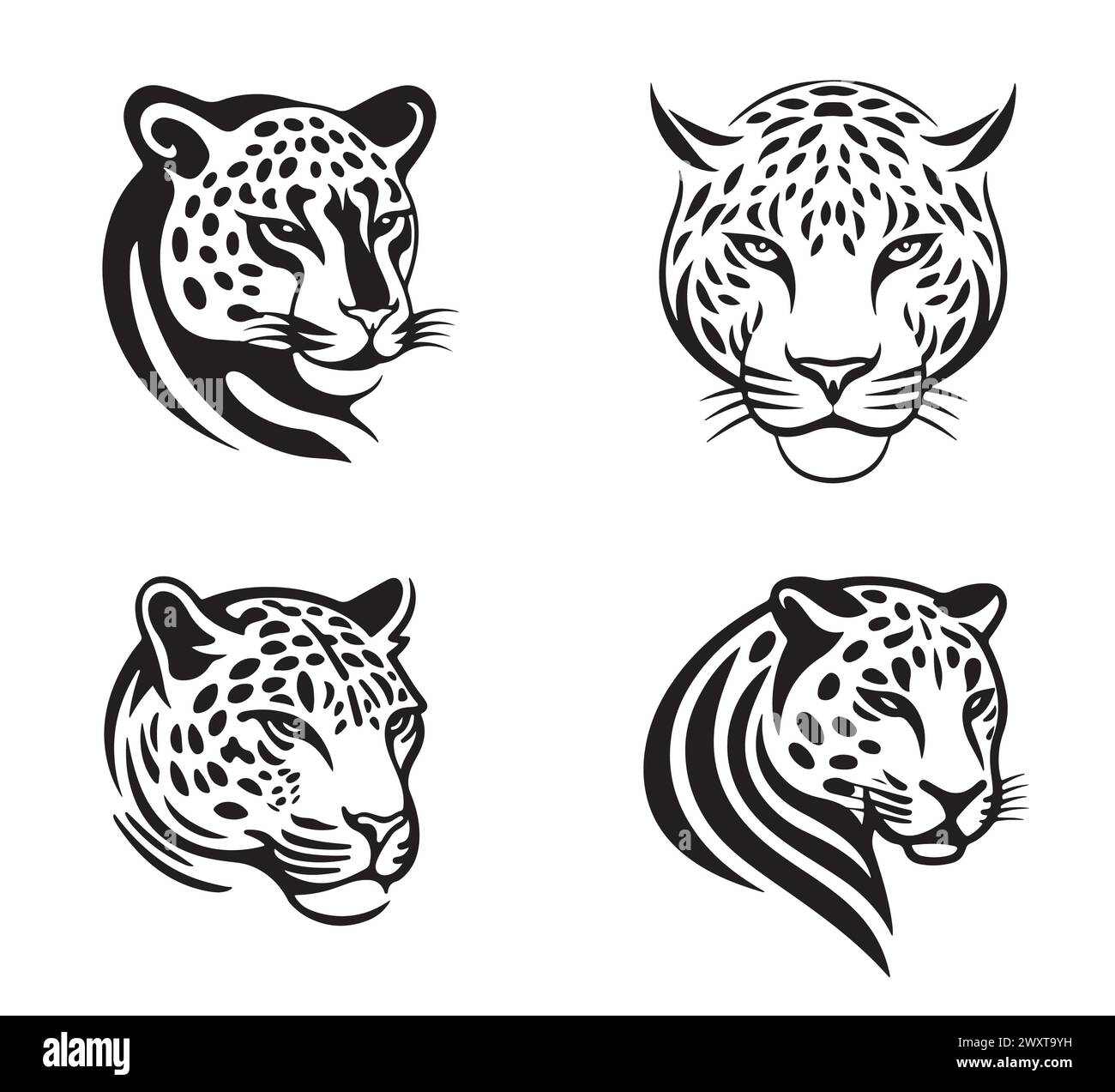 Design simple Silhouette Leopard Head Line Art logo Illustration de Vecteur