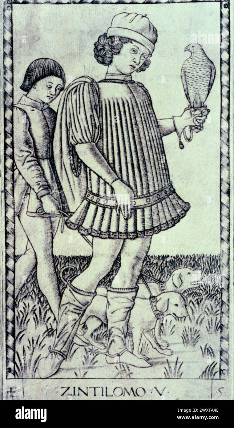 Un noble italien, gravure du Maître du Tarochi, XVe siècle Banque D'Images