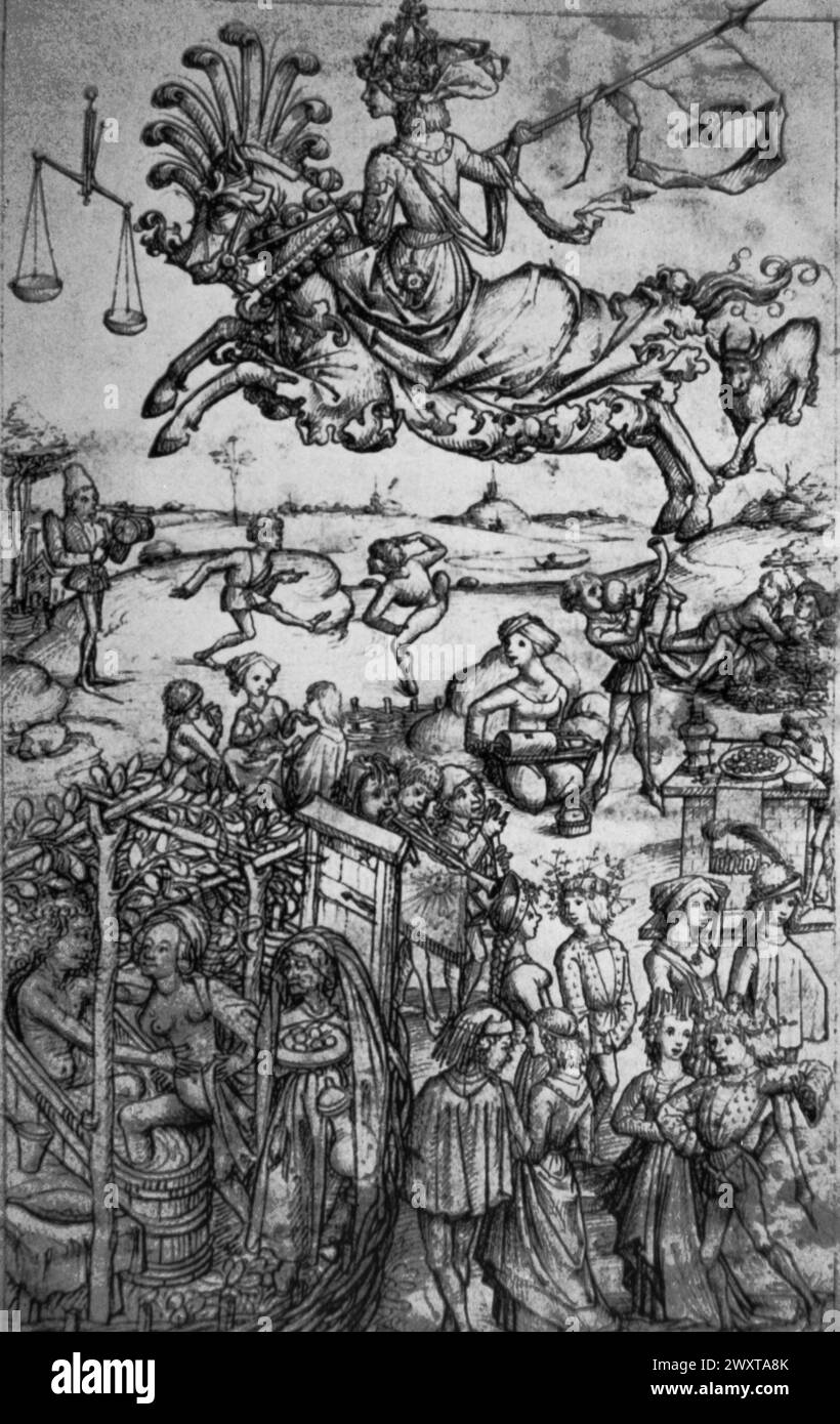 Astrologie médiévale : L'influence de Vénus, gravure de l'artiste maître du Cabinet d'Amsterdam, XVe siècle Banque D'Images
