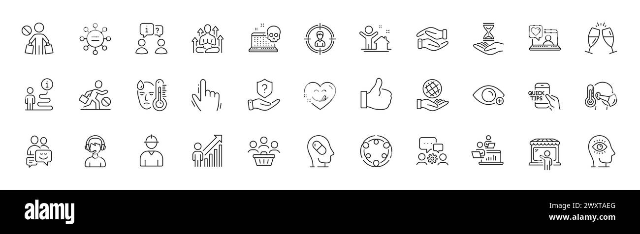 Headhunting, Yummy Smile et Market seller line icônes. Pour l'application Web, impression. Icônes de ligne. Vecteur Illustration de Vecteur