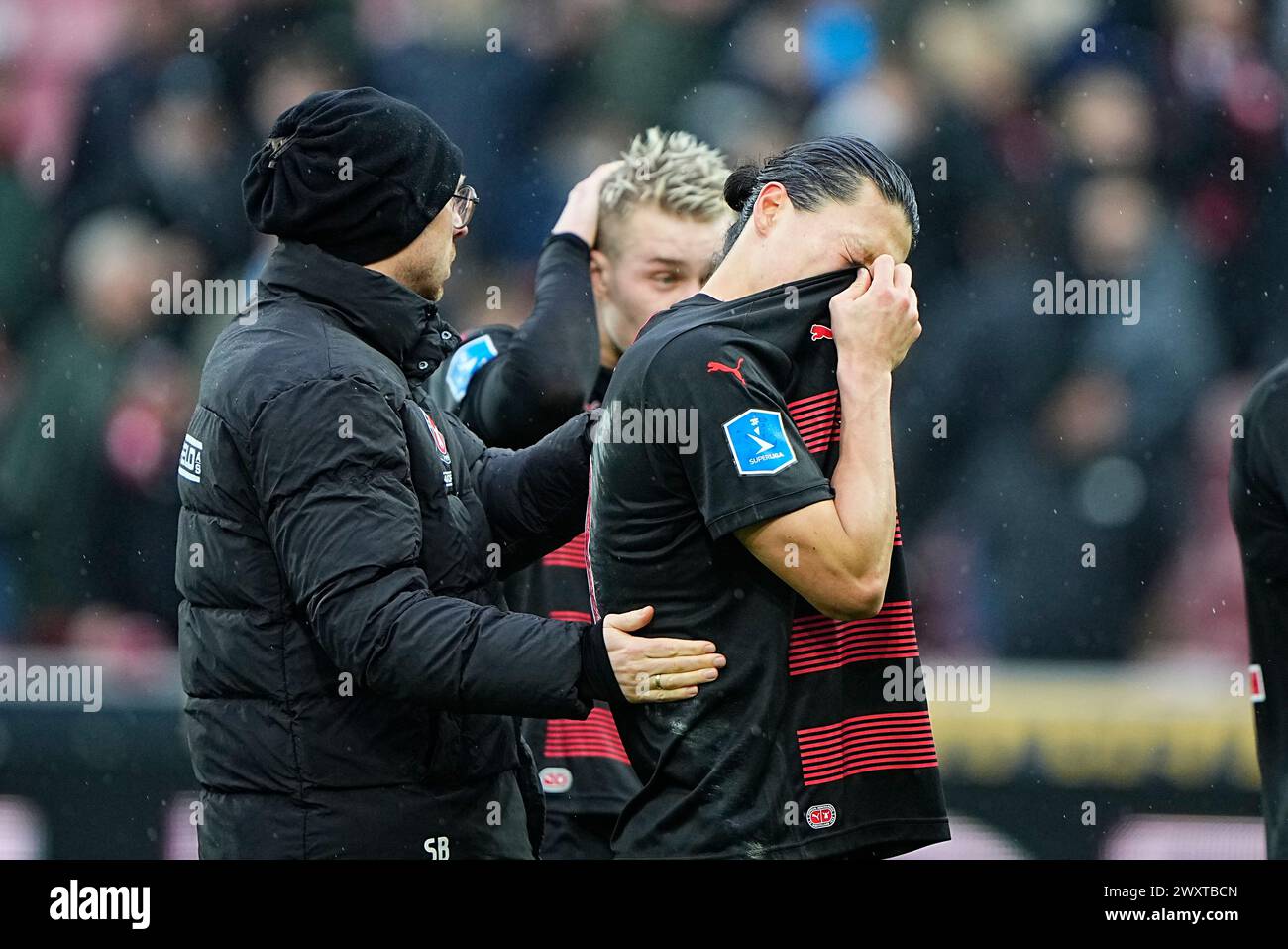 Le FC Midtjylland rencontre le FC Nordsjaelland en Super League à Herning le lundi 1er avril 2024. FC Midtjylland moeder FC Nordsjaelland i Superligaen i Herning mandag den 1. avril 2024. Banque D'Images