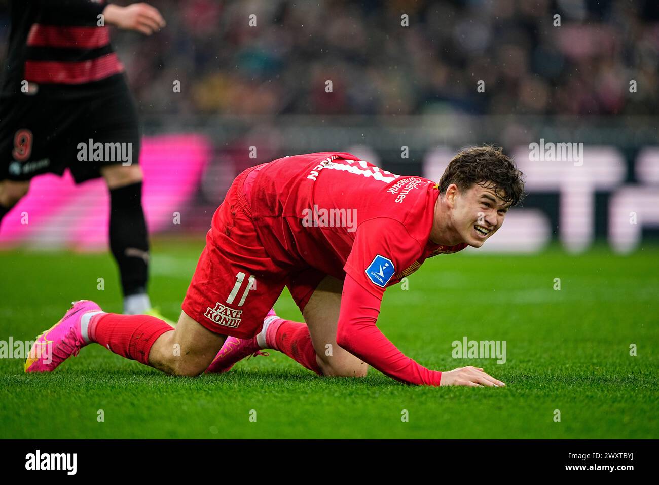 Le FC Midtjylland rencontre le FC Nordsjaelland en Super League à Herning le lundi 1er avril 2024. FC Midtjylland moeder FC Nordsjaelland i Superligaen i Herning mandag den 1. avril 2024. Banque D'Images