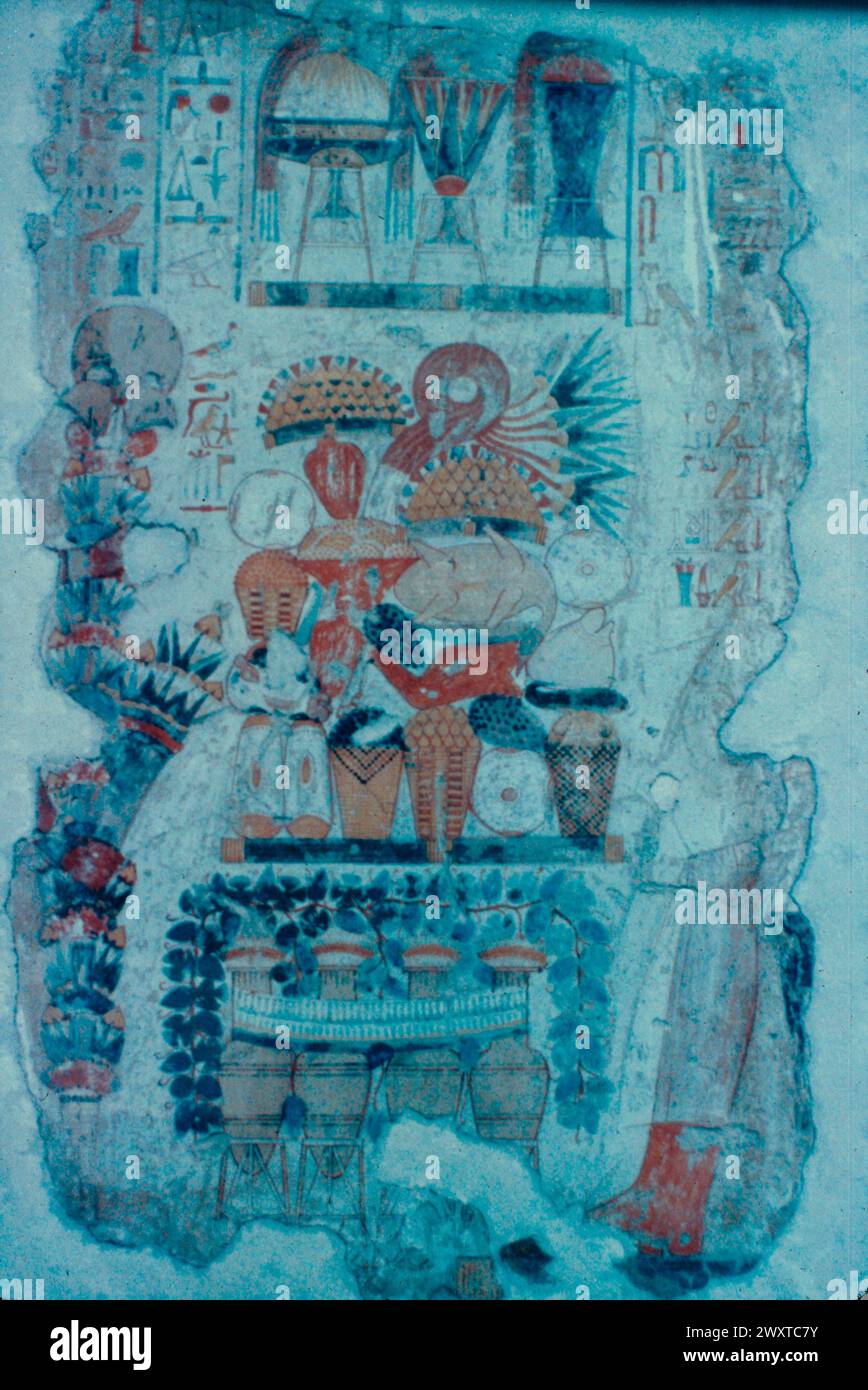 Offrandes funéraires de nourriture, peinture murale de la tombe de Nebamun, Egypte Banque D'Images