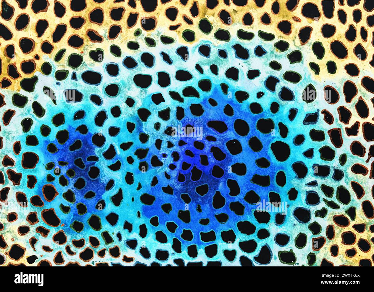 Abstraction colorée de motif léopard et tigre. La technique de tamponnage près des bords donne un effet de flou dû à la rugosité de surface modifiée de Banque D'Images