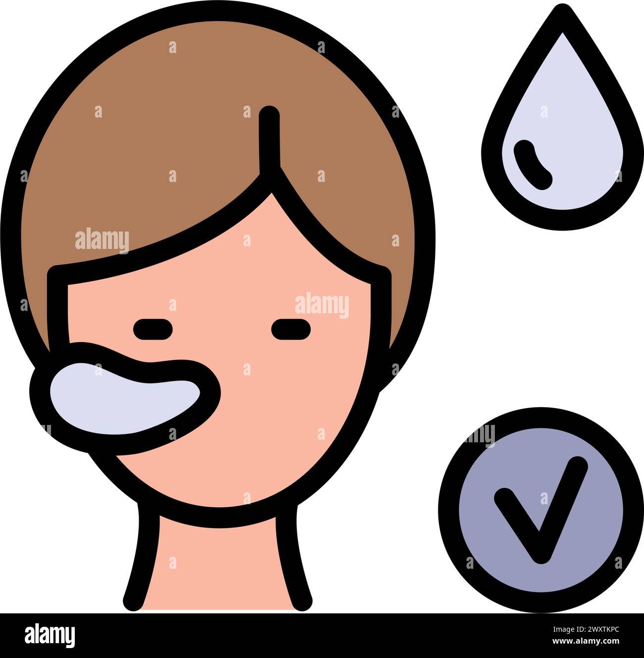 Visage de fille avec icône de couleur de patchs. Concept de procédure de beauté, application de patchs cosmétiques sous le signe des yeux. Patch gel sur le visage icône simple. Soins de la peau a Illustration de Vecteur