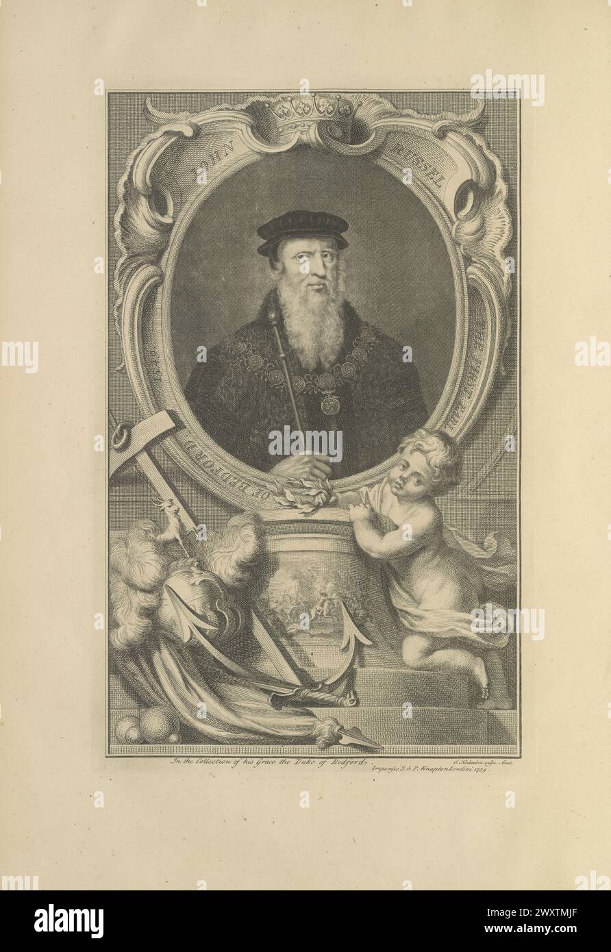 Portrait de gravure vintage, années 1700 John Russel, premier comte de Bedford, 1739 Banque D'Images