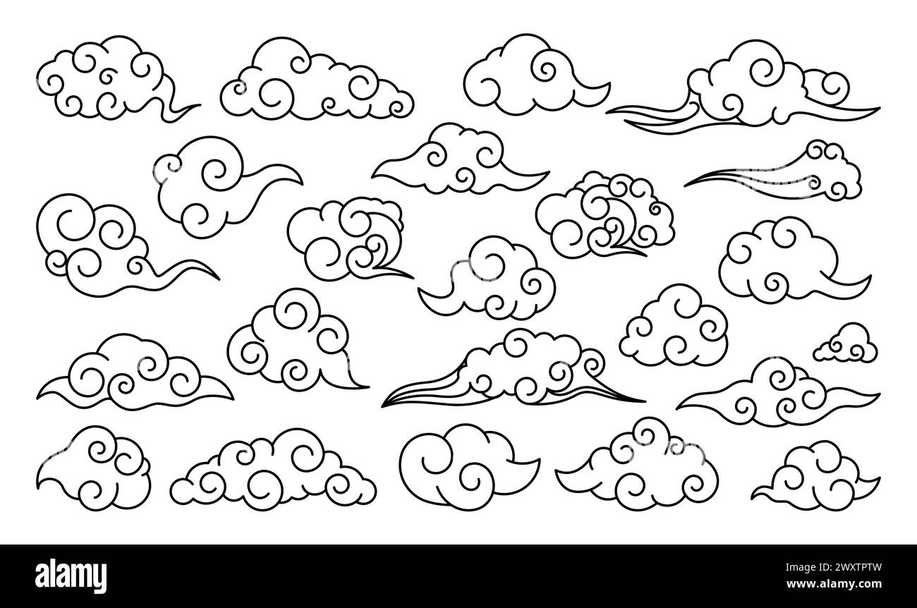 Nuages mystiques, éléments d'ornement nuageux oriental traditionnel, ciel de style asiatique, vecteur Illustration de Vecteur