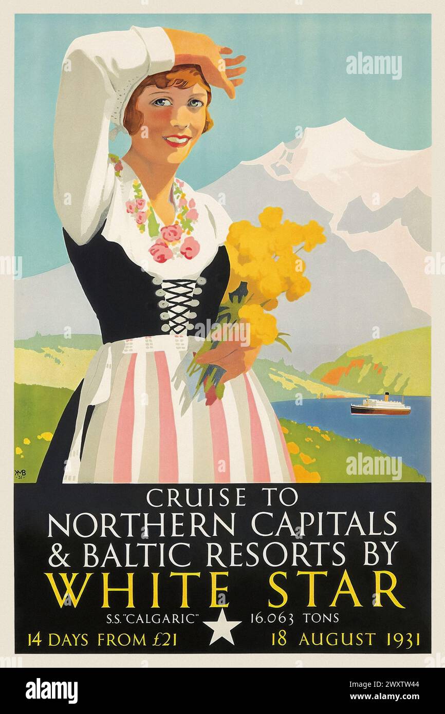 Croisière vers les capitales du Nord et les stations baltes en White Star en KMB (dates inconnues). Affiche publiée en 1931 au Royaume-Uni. Banque D'Images