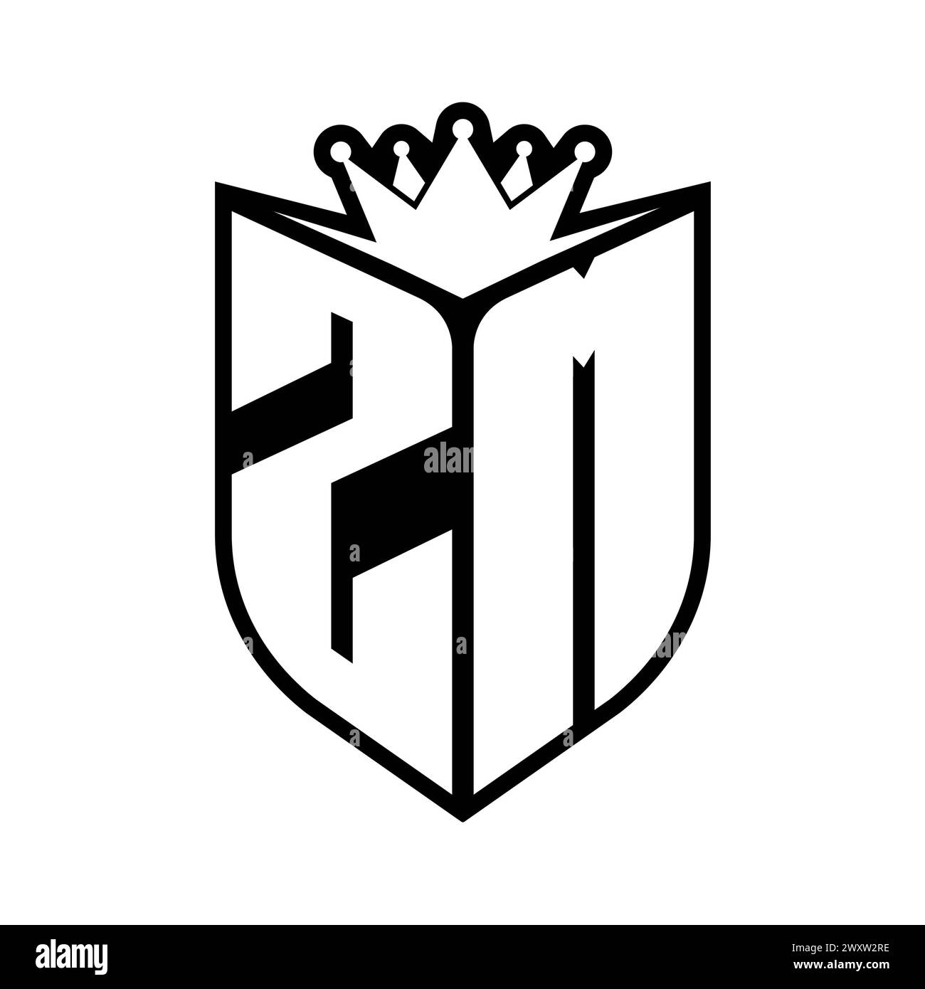 Monogramme en gras lettre ZM avec forme de bouclier et couronne pointue à l'intérieur du bouclier modèle de conception de couleur noir et blanc Banque D'Images