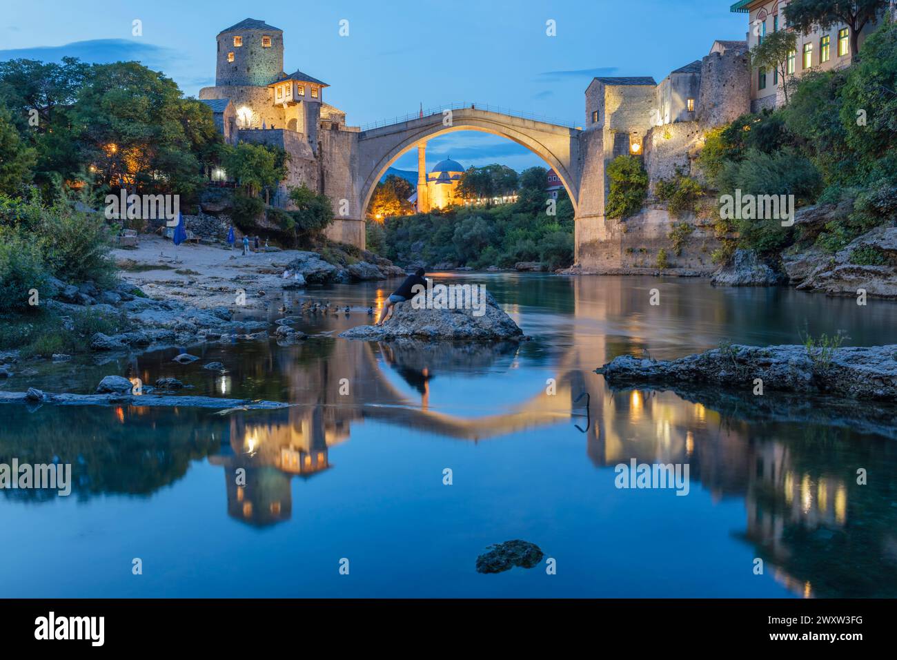 Stari Most, Vieux Pont, pont ottoman du XVIe siècle, Mostar, Bosnie Banque D'Images