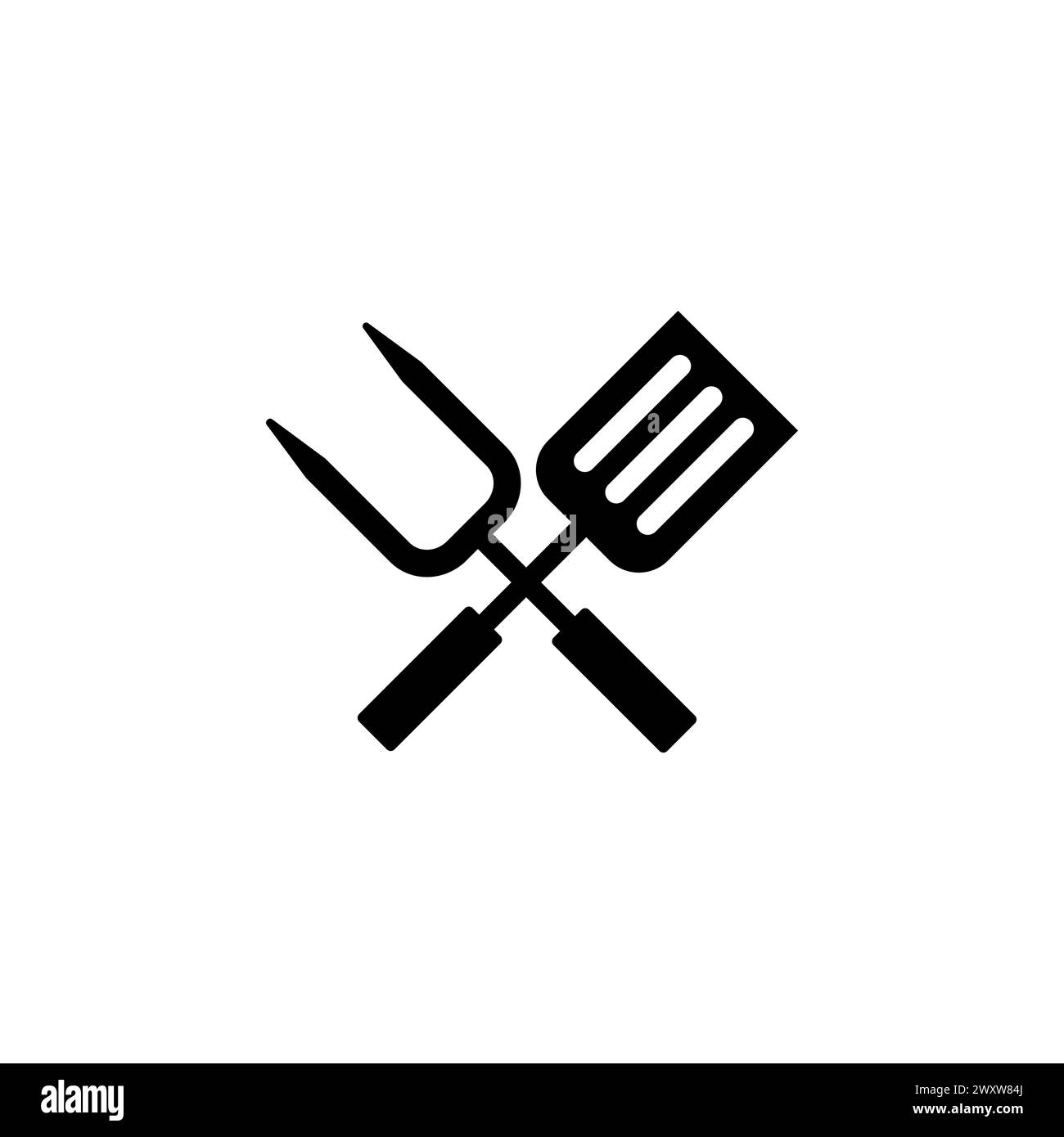 Outils de barbecue. Fourche barbecue croisée avec icône vectorielle plate spatule. Symbole solide simple isolé sur fond blanc Illustration de Vecteur