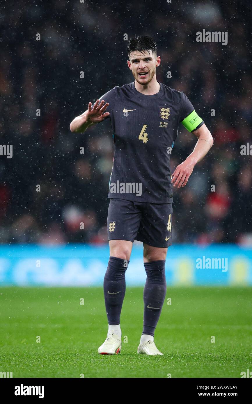LONDRES, Royaume-Uni - 26 mars 2024 : Declan Rice de l'Angleterre pendant le match amical international de football entre l'Angleterre et la Belgique au stade de Wembley ( Banque D'Images
