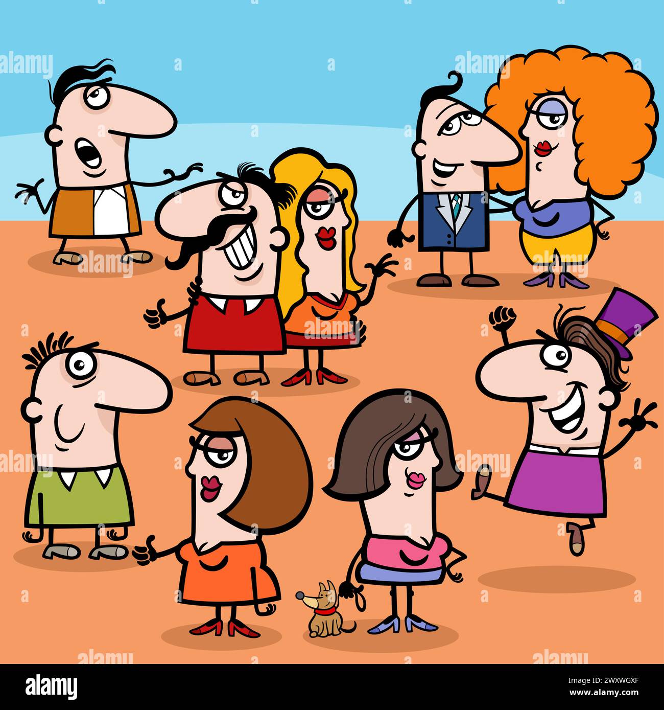 Illustration de dessins animés de personnages de femmes et d'hommes et de groupes de couples Illustration de Vecteur