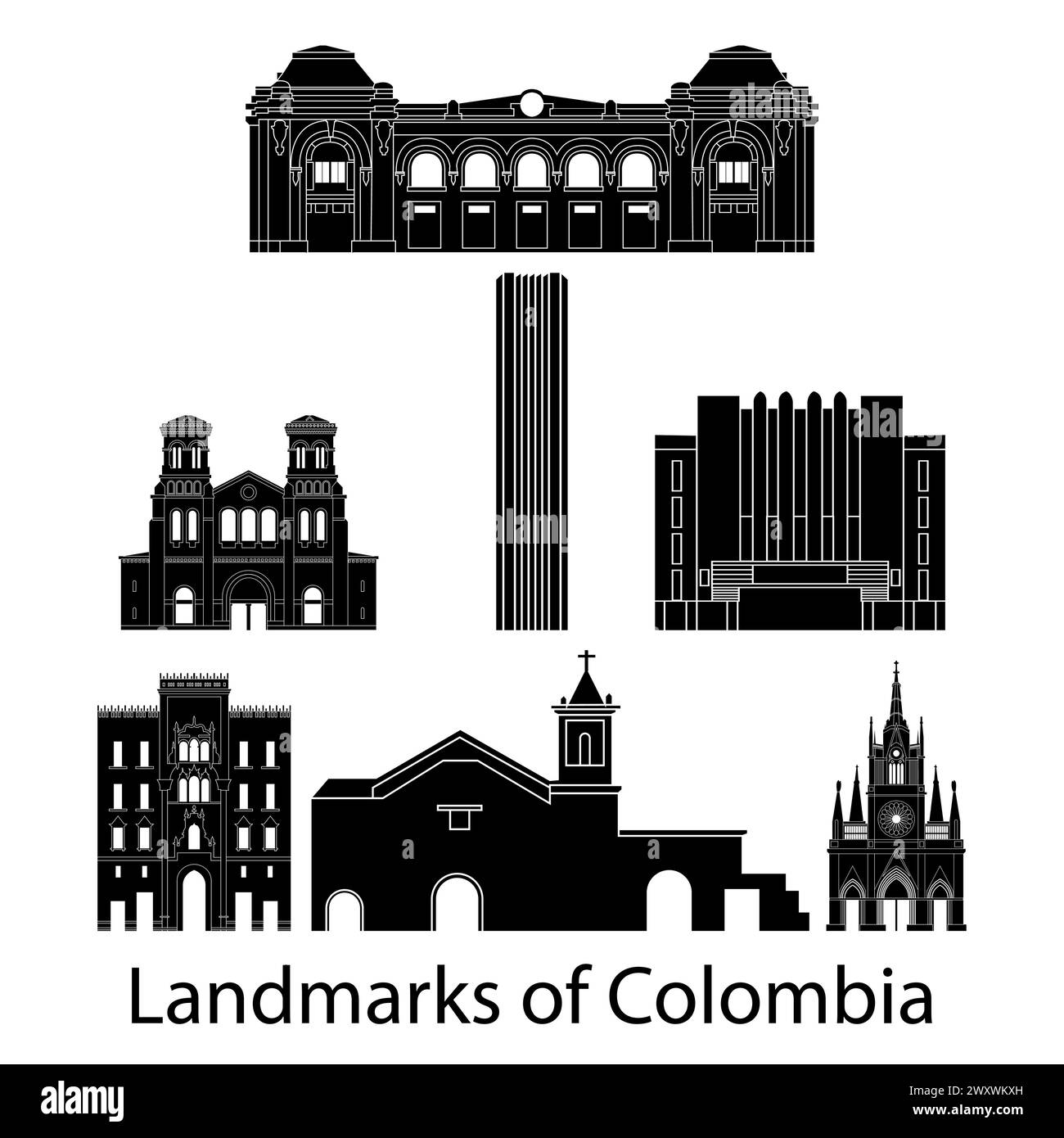 Colombie célèbre style de silhouette de point de repère, illustration vectorielle Illustration de Vecteur