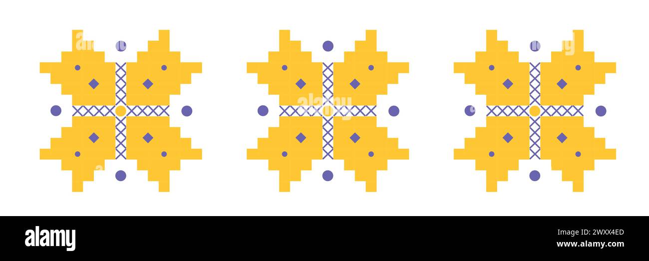 Broderie traditionnelle ukrainienne dans les couleurs bleues et jaunes, ornement folklorique, trois fleurs Illustration de Vecteur