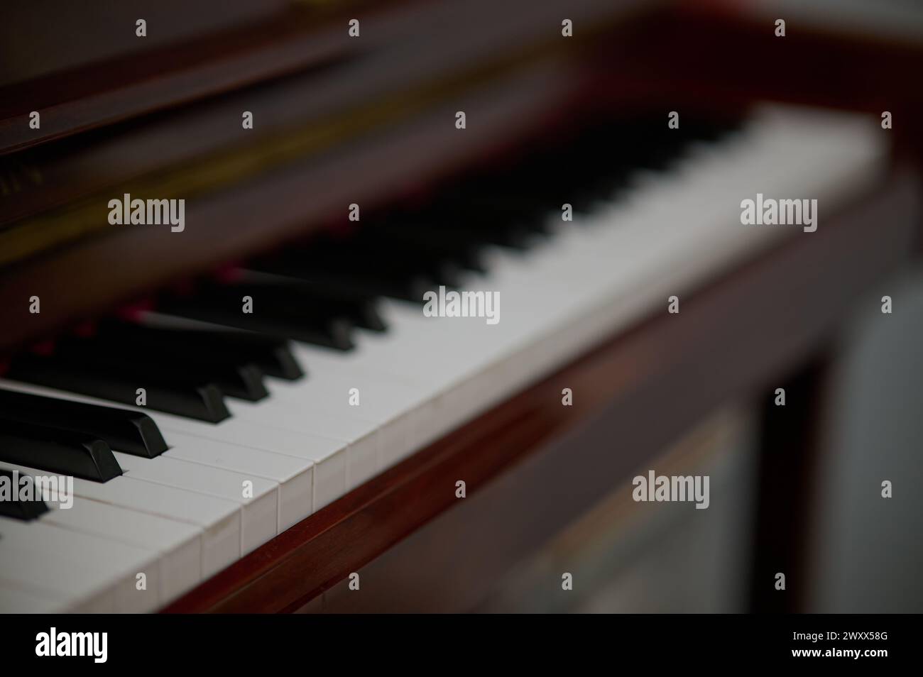 Gros plan des touches du piano entraînant un arrière-plan flou Banque D'Images