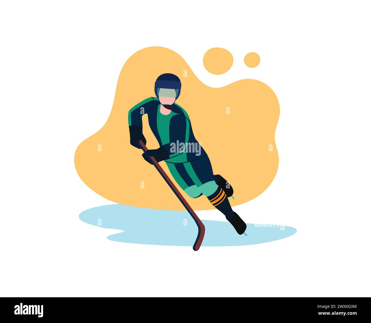 Jeune joueur actif avec bâton de hockey sur glace, compétition de loisirs de sport d'hiver et thème de jeu illustration vectorielle Illustration de Vecteur