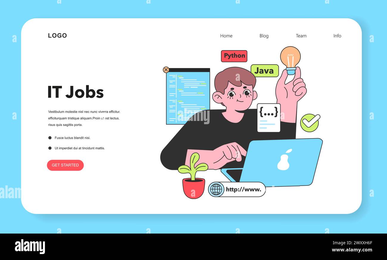 Un professionnel DE L'INFORMATIQUE enthousiaste avec un penchant pour Python et Java tient une ampoule lumineuse, symbolisant les idées brillantes qui alimentent le marché du travail technologique d'aujourd'hui Illustration de Vecteur