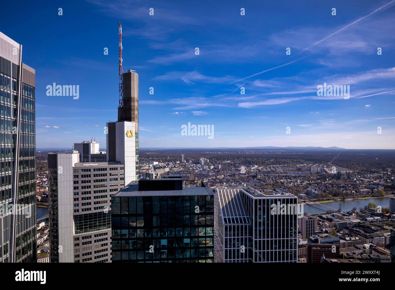 Commerzbank Tower, quartier financier, quartier bancaire, main, Francfort-sur-le-main, Hesse, Allemagne Banque D'Images