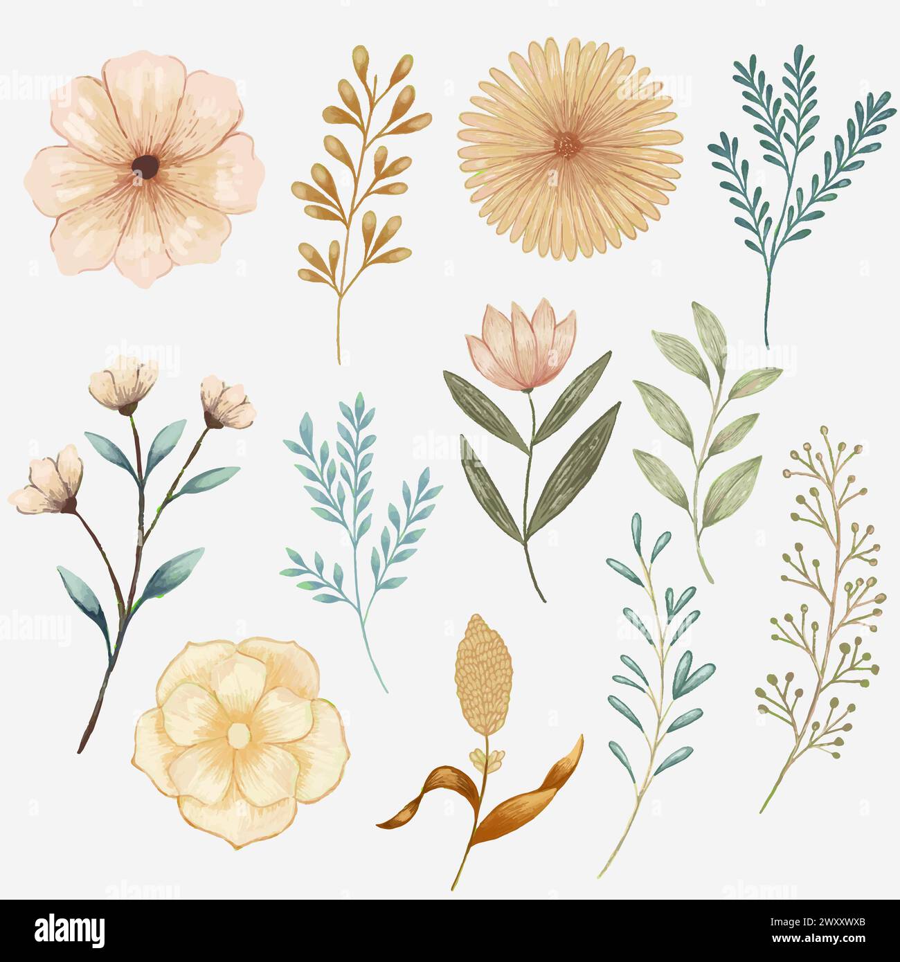 ensemble de bouquet de fleurs d'aquarelle et de feuilles illustration Illustration de Vecteur