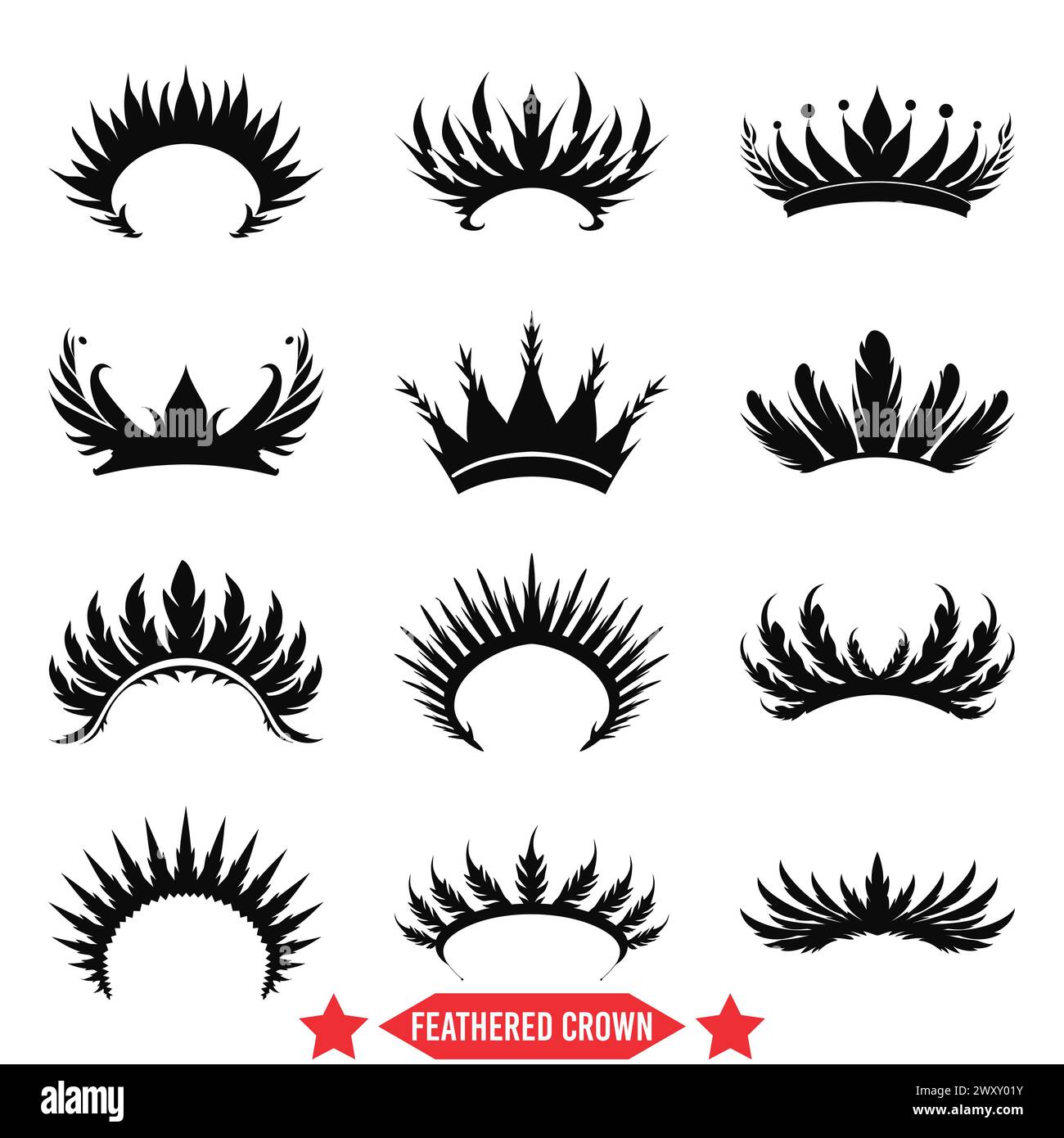 Silhouettes Crown complexes et élégantes, parfaites pour des designs luxueux Illustration de Vecteur
