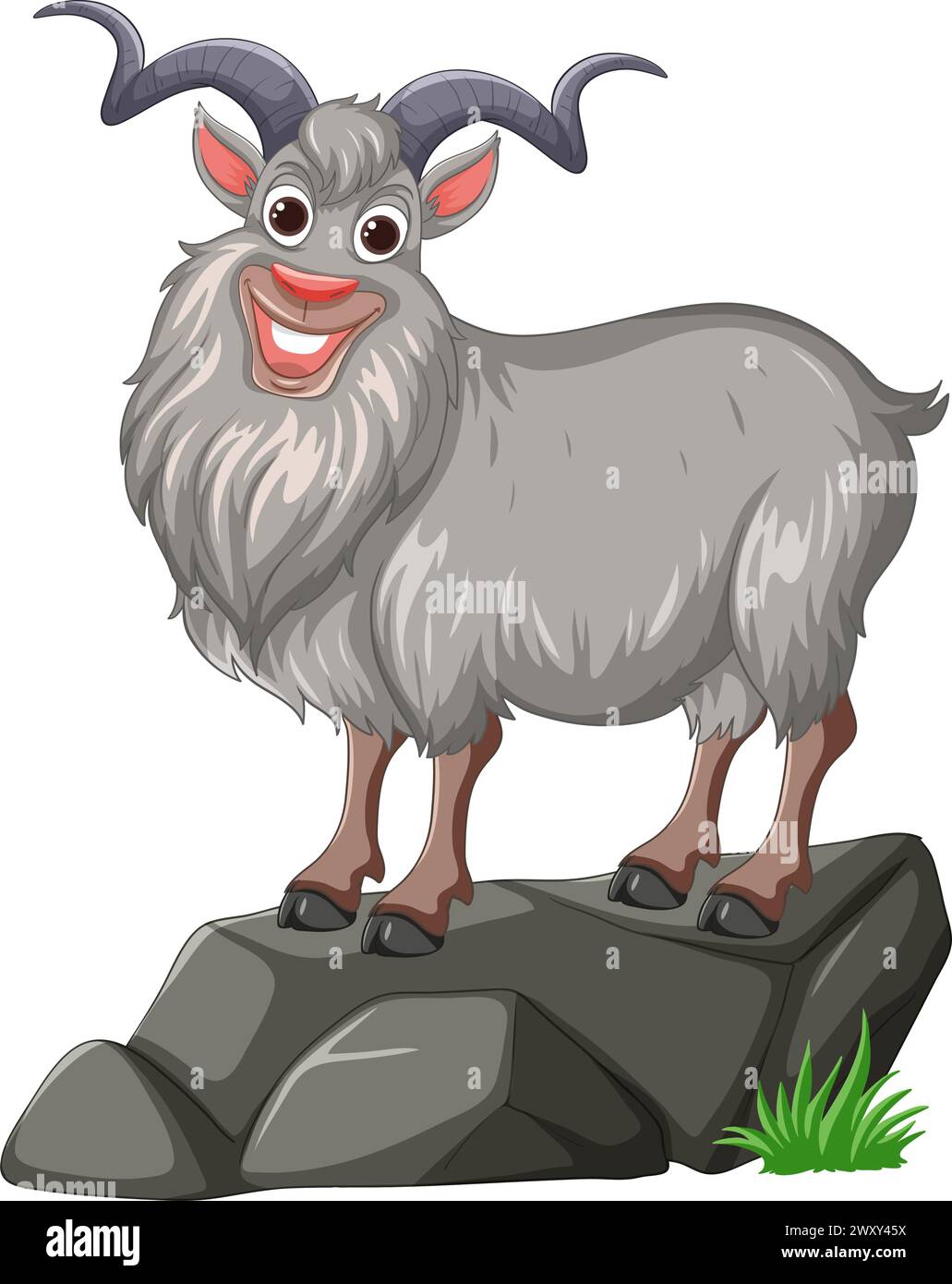 Illustration vectorielle d'une chèvre heureuse debout sur les rochers. Illustration de Vecteur