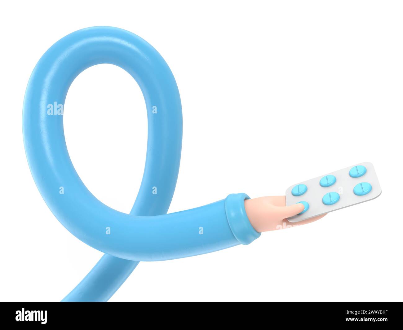 rendu 3d. Icône Pack de pilules. Docteur ou pharmacien main de dessin animé avec la peau noire tenant des médicaments. Illustration médicale de soins de santé.concept de bras longs. Banque D'Images