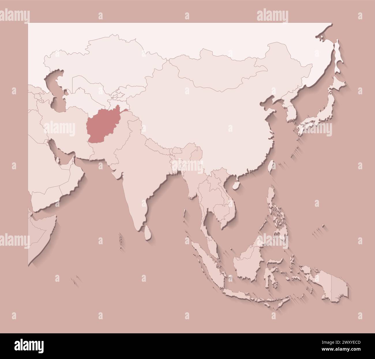 Illustration vectorielle avec des zones asiatiques avec des frontières d'états et marqué pays Afghanistan. Carte politique en couleurs brunes avec des régions. Backgrou beige Illustration de Vecteur