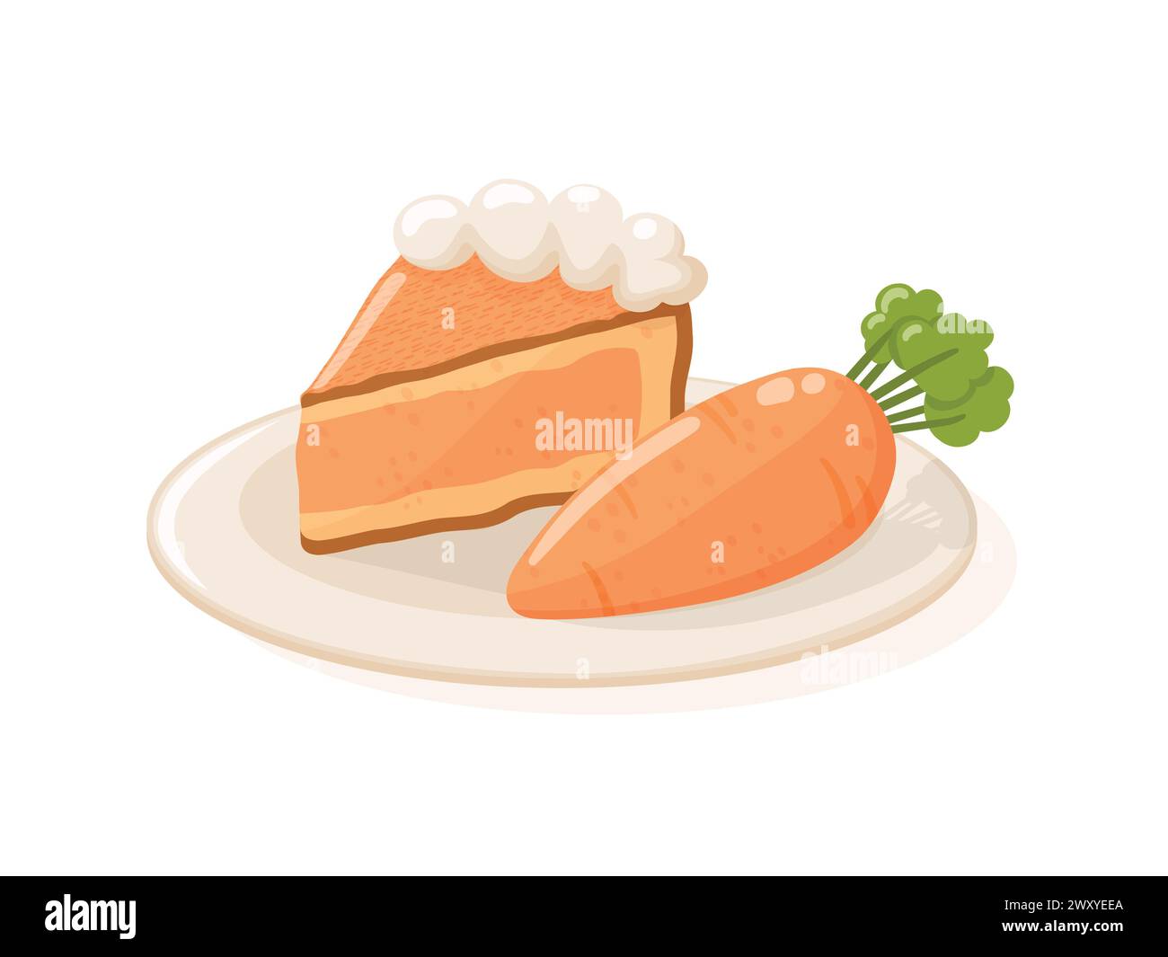 Gâteau aux carottes et une carotte sur une assiette. Illustration vectorielle isolée Illustration de Vecteur