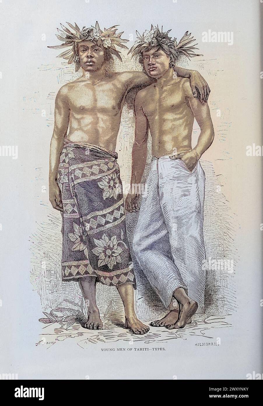 Jeunes hommes de Tahiti de Cyclopédie histoire universelle : embrassant la présentation la plus complète et la plus récente du sujet en deux parties principales ou divisions de plus de six mille pages par John Clark Ridpath, 1840-1900 date de publication 1895 Éditeur Boston : Balch Bros Volume 7 histoire de l'homme Banque D'Images