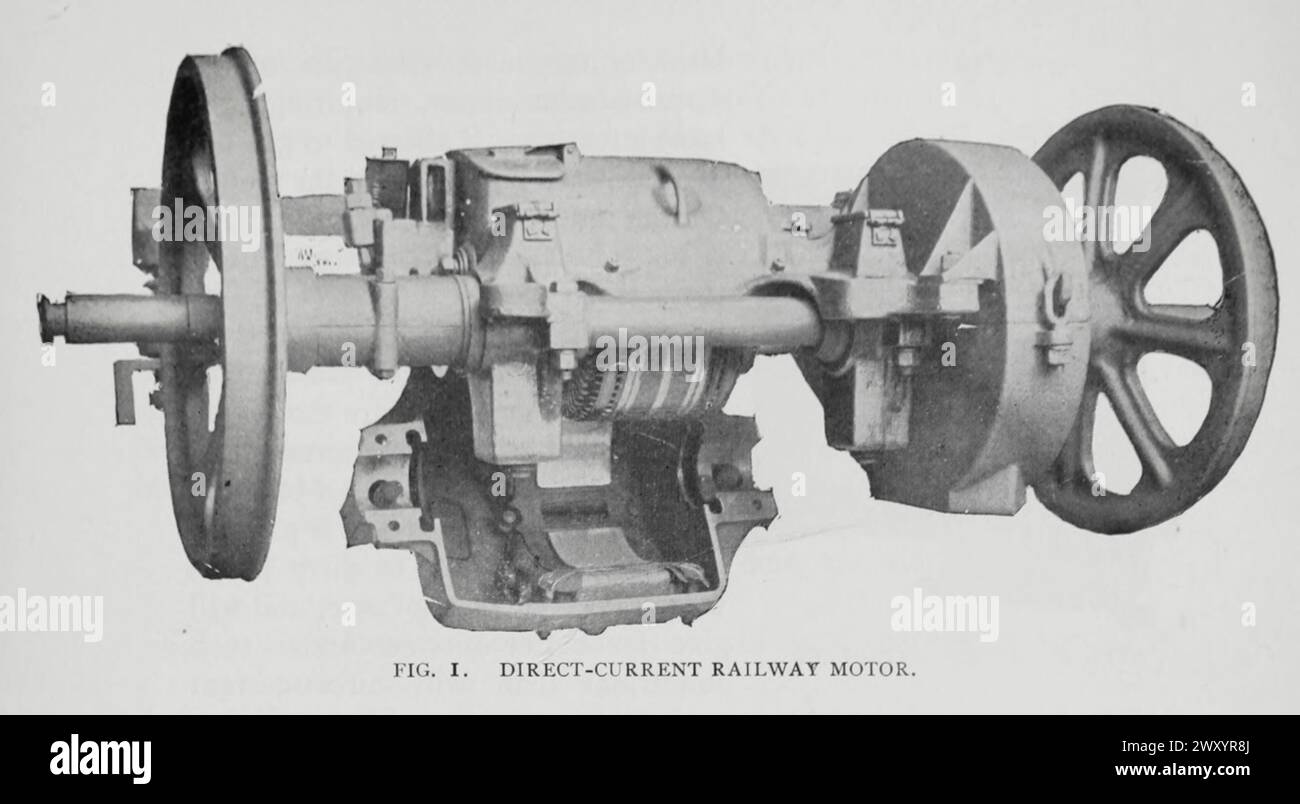 Ligne de chemin de fer à courant continu Motorfrom l'article L'APPLICATION DES COURANTS ALTERNATIFS À LA TRACTION ÉLECTRIQUE. Par Charles Henry Davis et Howard C. Forbes de The Engineering Magazine consacré au progrès industriel volume XV 1898 The Engineering Magazine Co Banque D'Images