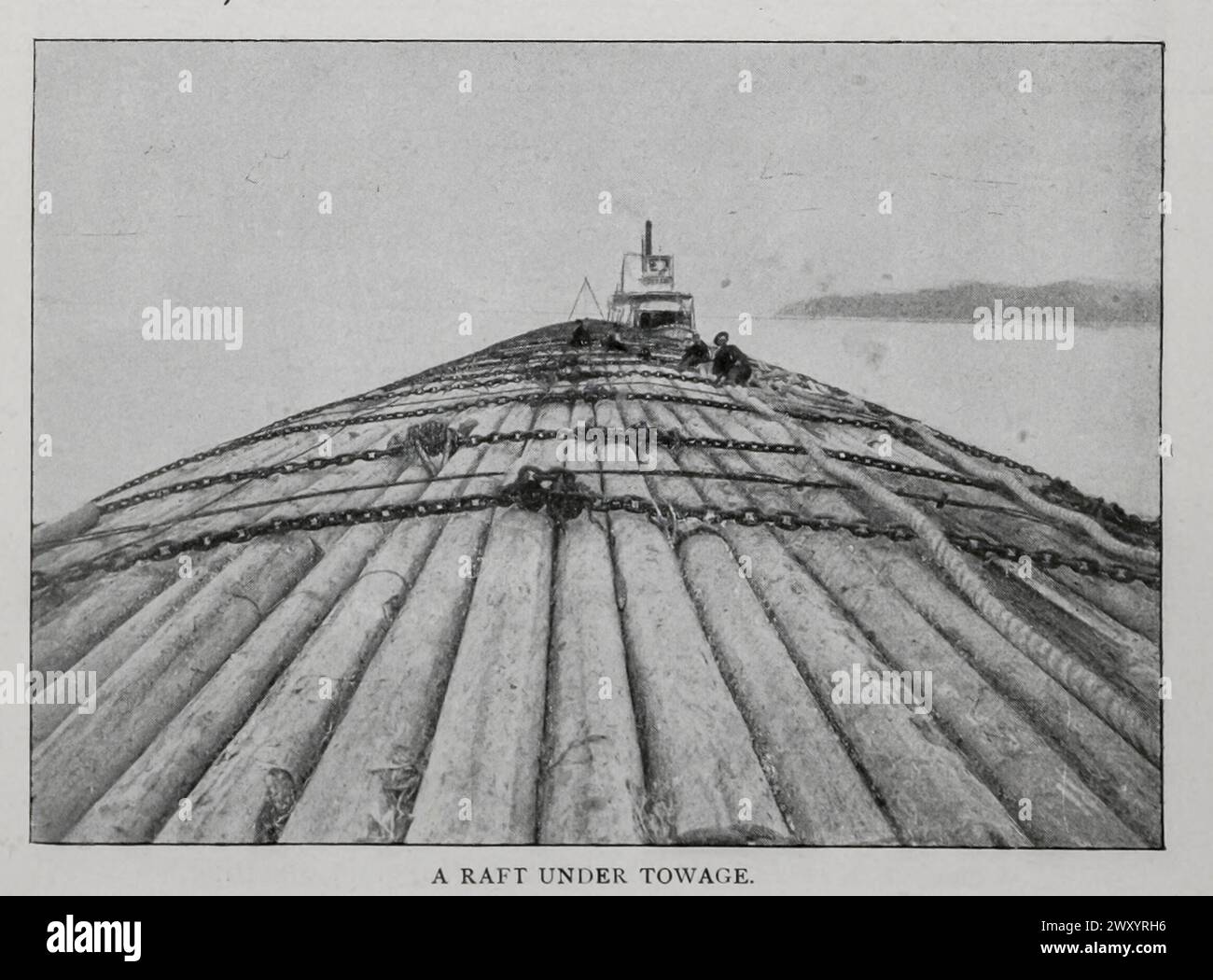 UN RADEAU REMORQUÉ DE L'ARTICLE RADEAUX DE MER SUR LE PACIFIQUE. Par Edwai'd K. Bishop, de The Engineering Magazine consacré au progrès industriel volume XVI octobre 1898 - mars 1899 The Engineering Magazine Co Banque D'Images