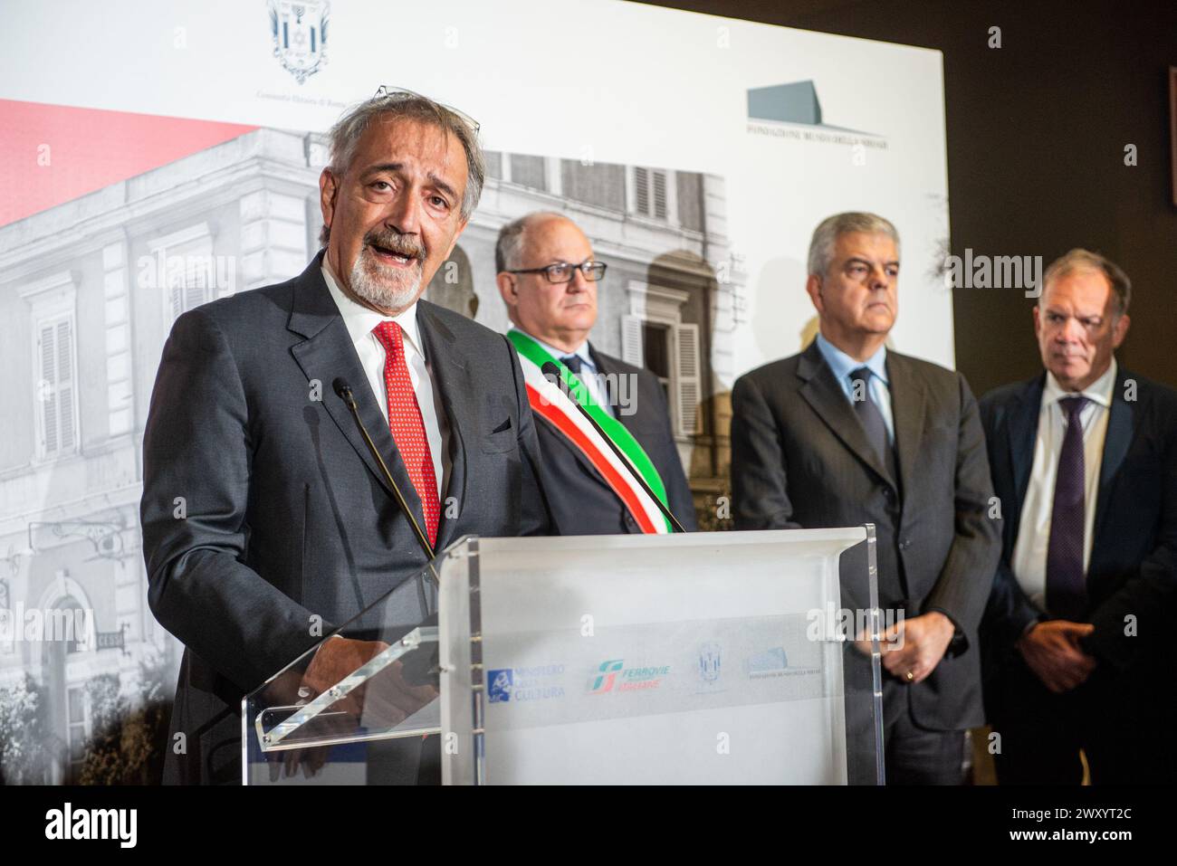 Roma, Italie. 21 mars 2024. Presentazione Totem Binario della memoria, alla Stazione Tiburtina di Roma . Nella foto Francesco Rocca - Cronaca - Roma, Italia - mercoledì 3 Aprile 2024 (foto Valentina Stefanelli/LaPresse) présentation du Totem Binario della Memoria à la gare Tiburtina. Sur la photo Francesco Rocca - News - Rome, Italie - mercredi 3 avril 2024 (photo Valentina Stefanelli/LaPresse) crédit : LaPresse/Alamy Live News Banque D'Images